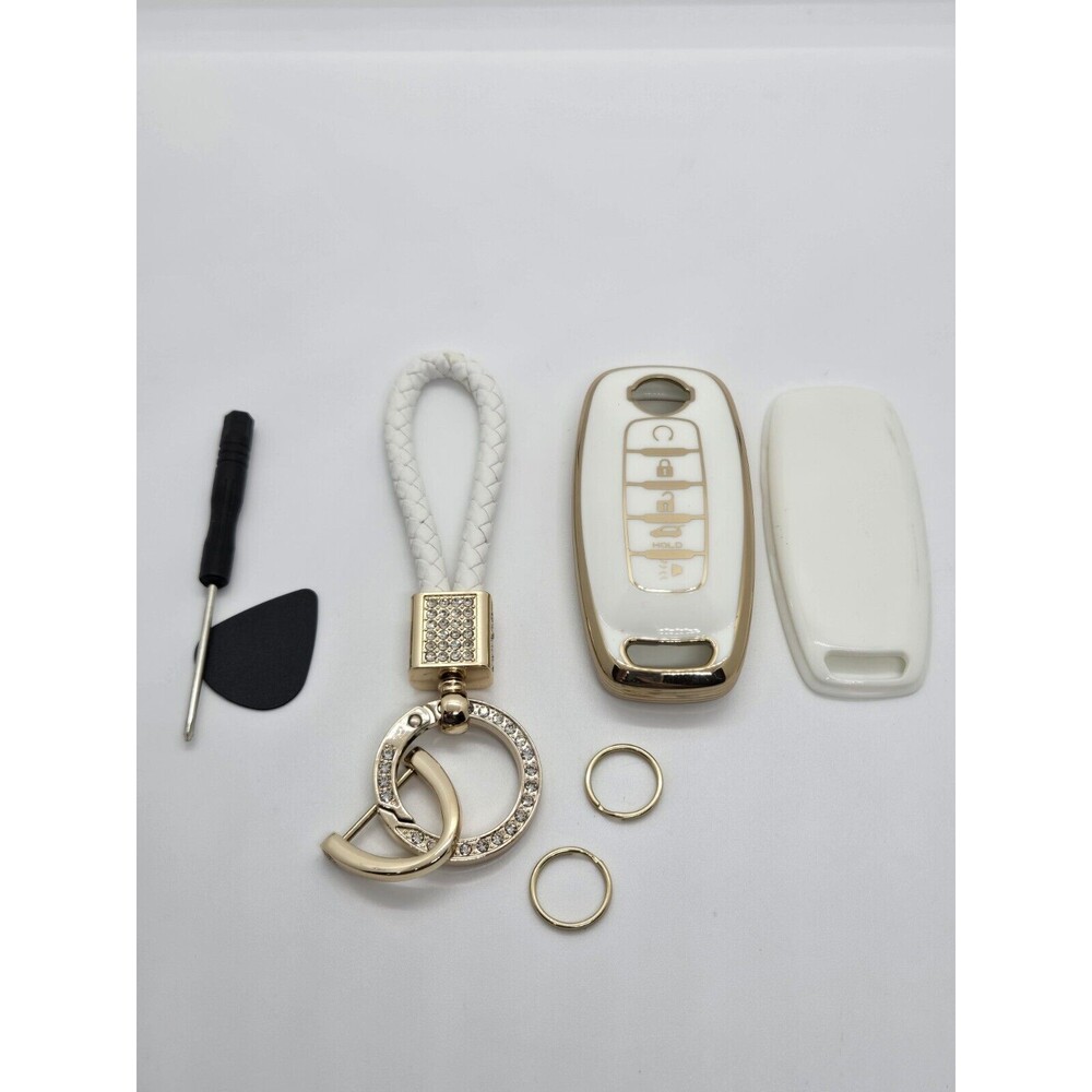 Soft TPU Car Key Case Cover Shell for Nissan Rogue Pathfinder Gold/White